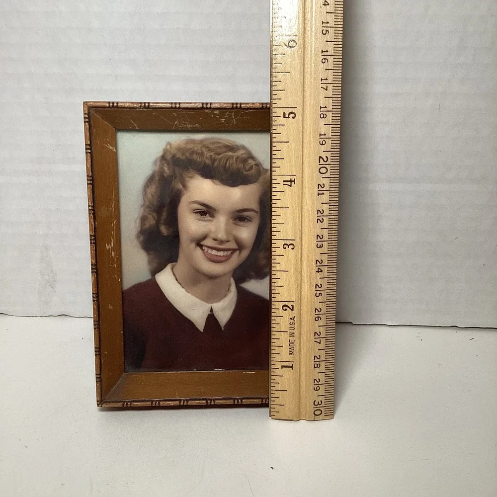 Vintage Small Wood Picture Frame Brown Velvet Easel Back Tabletop Decor 4x5